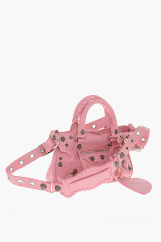 Crinkled Leather LE CAGOLE XS Shoulder Bag with Metal Details and Removable Shoulder Strap