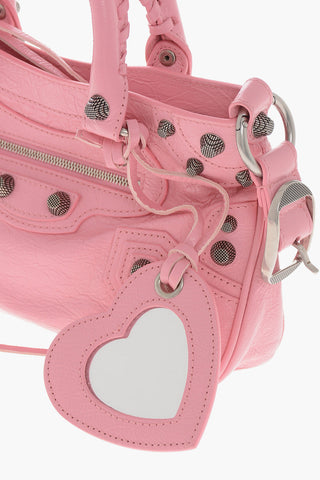 Crinkled Leather LE CAGOLE XS Shoulder Bag with Metal Details and Removable Shoulder Strap