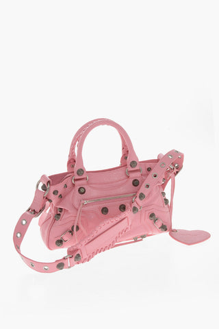 Crinkled Leather LE CAGOLE Shoulder Bag with Metal Details and Removable Shoulder Strap