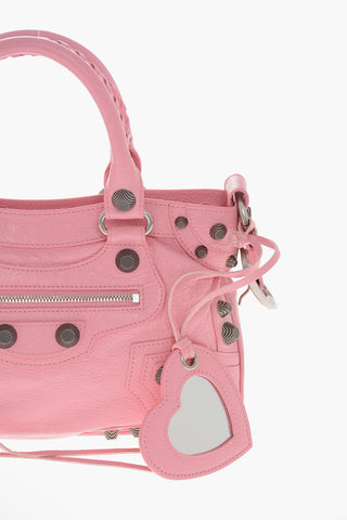 Crinkled Leather LE CAGOLE Shoulder Bag with Metal Details and Removable Shoulder Strap