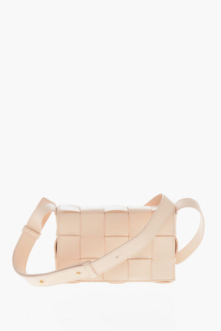 Crossbody Bag SMALL CASSETTE in Braided Leather, Solid Color
