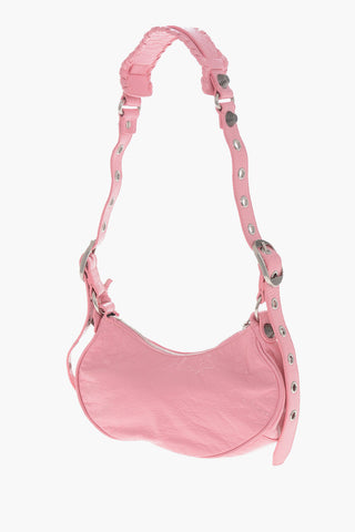 Schultertasche LE CAGOLE XS aus Leder im Craquelé-Effekt mit Metall-Details und herzförmigem Spiegel