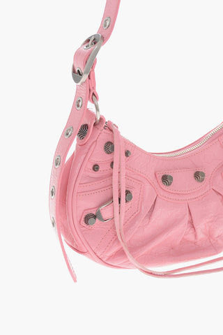 Schultertasche LE CAGOLE XS aus Leder im Craquelé-Effekt mit Metall-Details und herzförmigem Spiegel