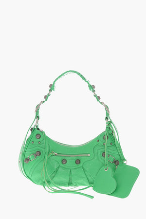 Craquelé Leather Shoulder Bag LE CAGOLE with Heart-Shaped Mirror