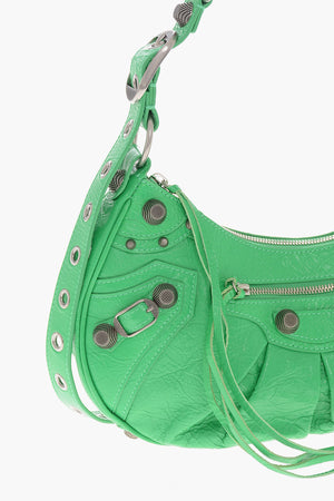 Craquelé Leather Shoulder Bag LE CAGOLE with Heart-Shaped Mirror