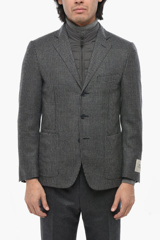 CC COLLECTION Virgin Wool Pied-de-Poule Jacket with Removable Chest-Piece