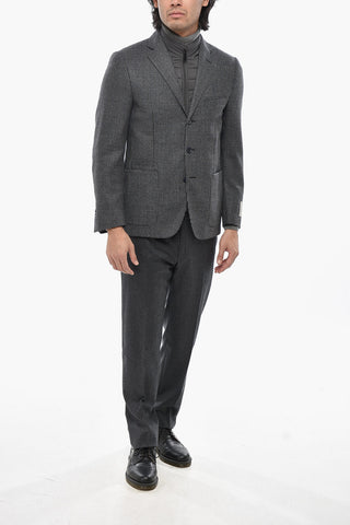 CC COLLECTION Virgin Wool Pied-de-Poule Jacket with Removable Chest-Piece