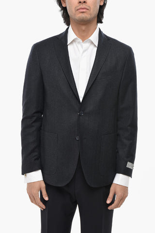 2-Button Stretch Virgin Wool Jacket with Two Vents and Classic Lapel