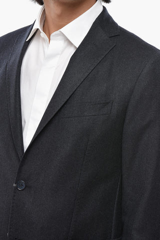 2-Button Stretch Virgin Wool Jacket with Two Vents and Classic Lapel