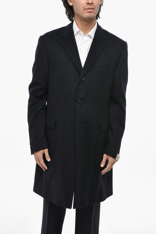 Solid Color Cashmere Coat with Flap Pockets