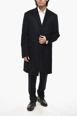 Solid Color Cashmere Coat with Flap Pockets