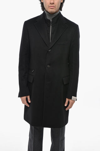 Solid Color Cashmere Coat with Removable Chest-Piece