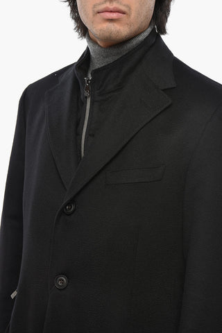 Solid Color Cashmere Coat with Removable Chest-Piece