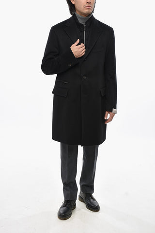 Solid Color Cashmere Coat with Removable Chest-Piece