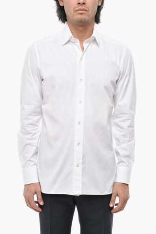 Cotton Poplin Shirt with Spread Collar