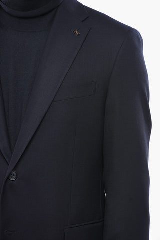 CC COLLECTION Virgin Wool 2-Button Blazer in Solid Color with Flap Pockets