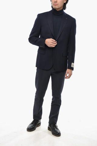 CC COLLECTION Virgin Wool 2-Button Blazer in Solid Color with Flap Pockets