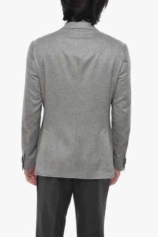 Giacca a 2 Bottoni in Seta e Cashmere a Motivo Herringbone