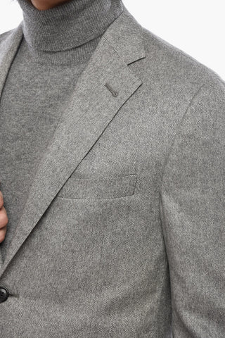Giacca a 2 Bottoni in Seta e Cashmere a Motivo Herringbone