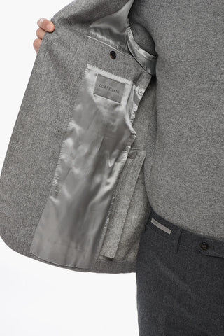 Giacca a 2 Bottoni in Seta e Cashmere a Motivo Herringbone