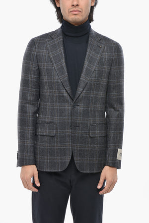 CC COLLECTION Blazer a 2 Bottoni In Lana Vergine a Quadri Tartan con Tasche a Toppa