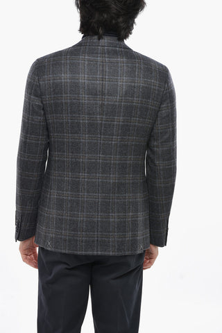 CC COLLECTION Virgin Wool Two-Button Tartan Blazer with Patch Pockets