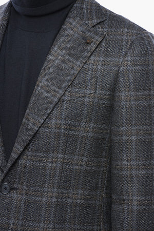 CC COLLECTION Blazer a 2 Bottoni In Lana Vergine a Quadri Tartan con Tasche a Toppa