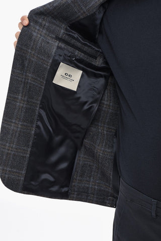 CC COLLECTION Virgin Wool Two-Button Tartan Blazer with Patch Pockets