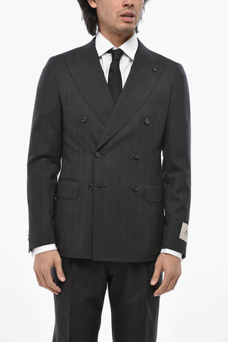 CC COLELLECTION 버진 울 초크 스트라이프 더블 브레스티드 수트