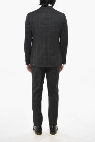 CC COLELLECTION 2버튼 버진 울 디스트릭트 체크 수트 더블 벤트