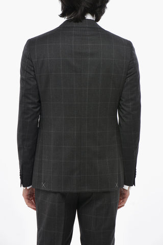 CC COLELLECTION 2버튼 버진 울 디스트릭트 체크 수트 더블 벤트