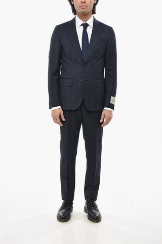 CC COLLECTION 디스트릭트 체크 버진 울 수트 더블 벤트 클래식 노치 라펠