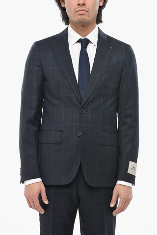 CC COLLECTION 디스트릭트 체크 버진 울 수트 더블 벤트 클래식 노치 라펠