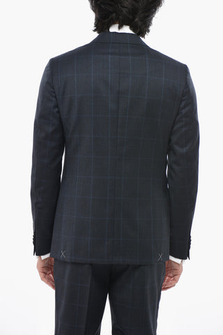 CC COLLECTION 디스트릭트 체크 버진 울 수트 더블 벤트 클래식 노치 라펠