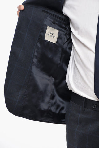 CC COLLECTION 디스트릭트 체크 버진 울 수트 더블 벤트 클래식 노치 라펠