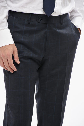 CC COLLECTION 디스트릭트 체크 버진 울 수트 더블 벤트 클래식 노치 라펠