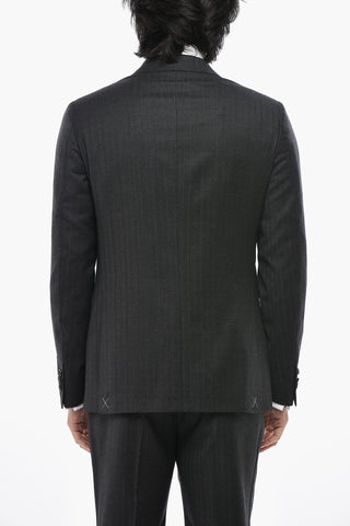 CC COLLECTION 초크 스트라이프 2버튼 순모 수트 스칼럽 밑단