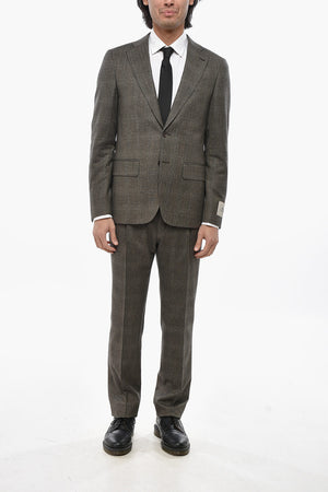 CC COLELCTION Abito a 2 Bottoni in Lana Vergine District Check con Doppio Spacco