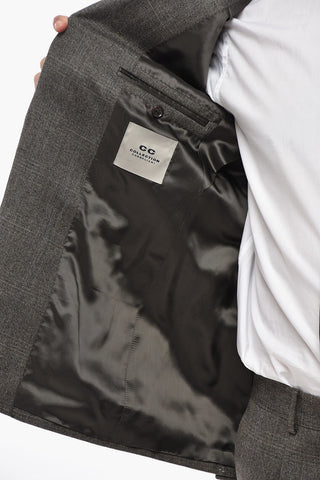 CC COLELLECTION 투 버튼 버진 울 디스트릭트 체크 수트, 더블 벤트