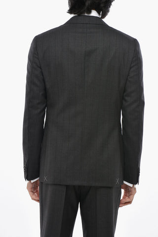 CC COLLECTION Two-Button Chalk-Stripe Virgin Wool Suit with Turn-Up Hem
