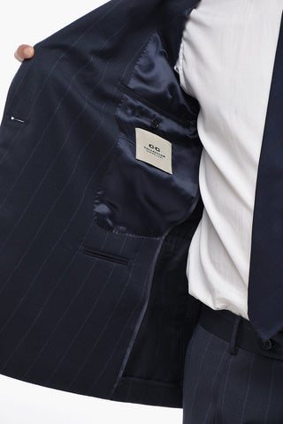 CC COLLECTION 버진 울 핀스트라이프 더블 브레스티드 수트 피크 라펠