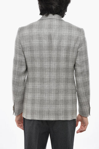 Tartan Linen-Blend Blazer with Classic Notch Lapel