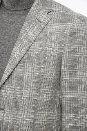Tartan Linen-Blend Blazer with Classic Notch Lapel