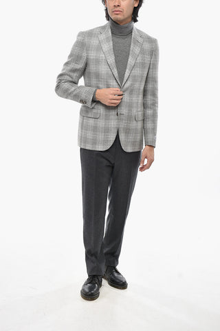 Tartan Linen-Blend Blazer with Classic Notch Lapel