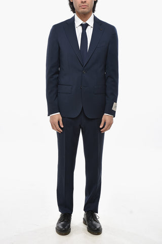 CC COLLECTION Virgin Wool Solid-Colored Suit with Flap Pockets