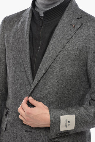 CC COLLECTION Giacca in Lana Vergine Melange con Chest-Piece Removibile