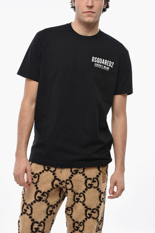 T-Shirt Girocollo in Tinta Unita con Logo a Contrasto