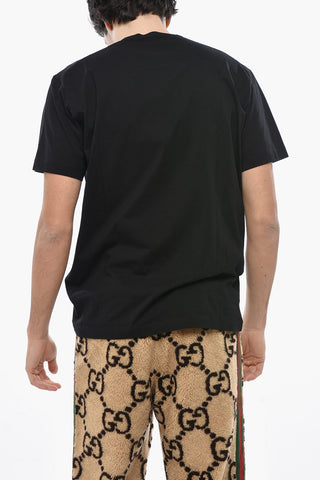 T-Shirt Girocollo in Tinta Unita con Logo a Contrasto