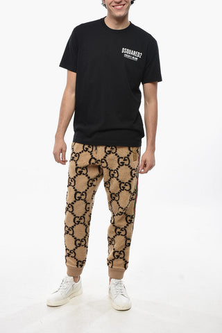 T-Shirt Girocollo in Tinta Unita con Logo a Contrasto