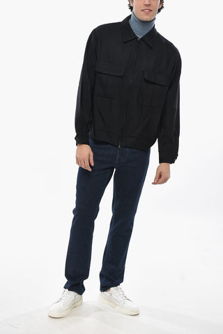 Overshirt in Lana con Doppio Taschino e Chiusura Zip